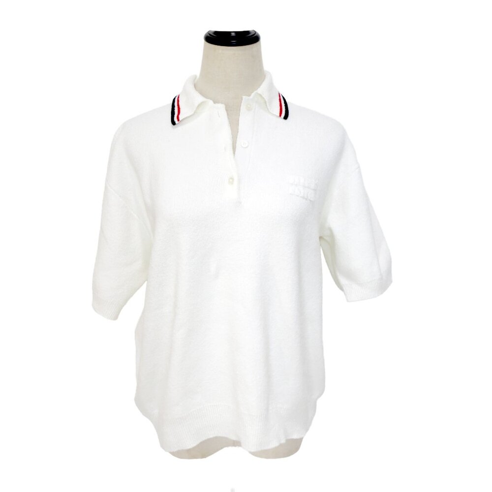 MIU MIU Off White Cotton Pique Knit Stretch Polo Shirt Sweater Top 38 - Picture 7 of 14